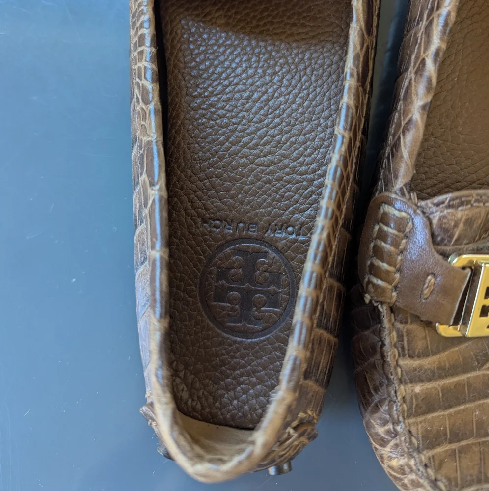 Tory Burch Kendrick Brown Croc Leather Driving‎ Loafers 6.5